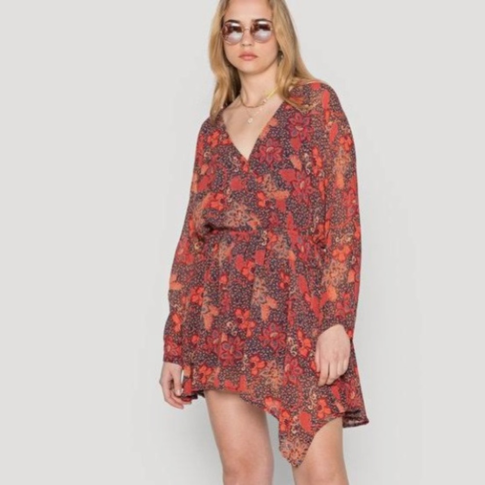 Free People Teegan Mini Dress, Orange Motif